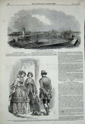 Old Antique Print 1848 Lowestoff Harbour Lighthouse Paris Womens Fashion 19th