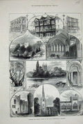 Original Old Antique Print 1877 Hereford Ludlow Cathedral Castle Druids Oak Wye