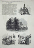 Old Antique Print 1872 Salisbury Market Cross Cloisters Gate Exeter High 19th