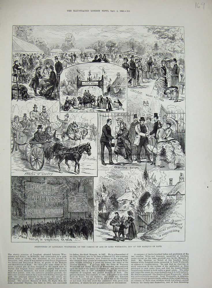 Original Old Antique Print 1883 Longleat Wiltshire Lord Weymouth Marquis Bath