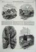 Original Old Antique Print 1866 Cave Matlock Nottingham Castle Charnwood Abbey