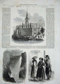 Old Antique Print 1858 Jutlanders Norway Foss Hardanger Fjord Copenhagen 19th