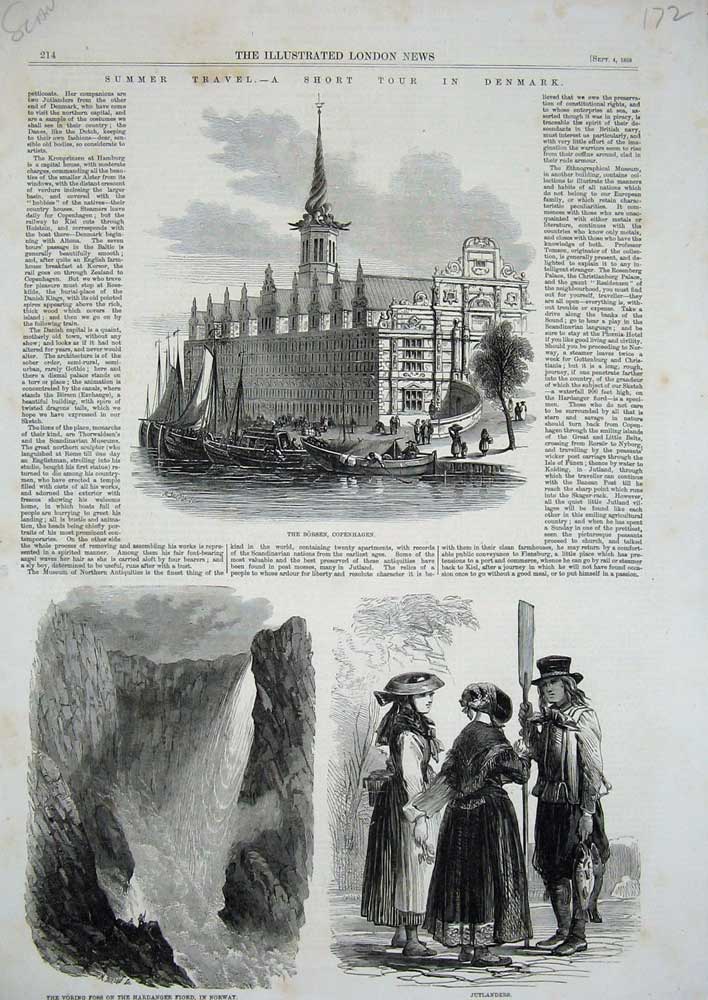 Old Antique Print 1858 Jutlanders Norway Foss Hardanger Fjord Copenhagen 19th