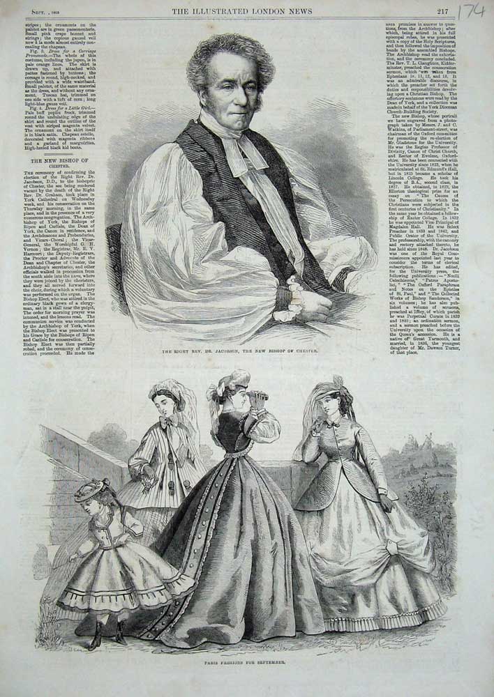 Old Antique Print 1865 Rev. Jacobson Bishop Chester Paris Fashion Dresses 19th