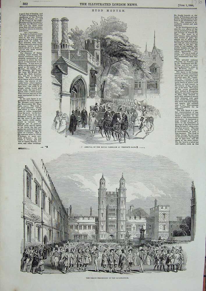 Old Antique Print 1844 Procession Quadrangle Royal Carriage Weston'S Gate 19th