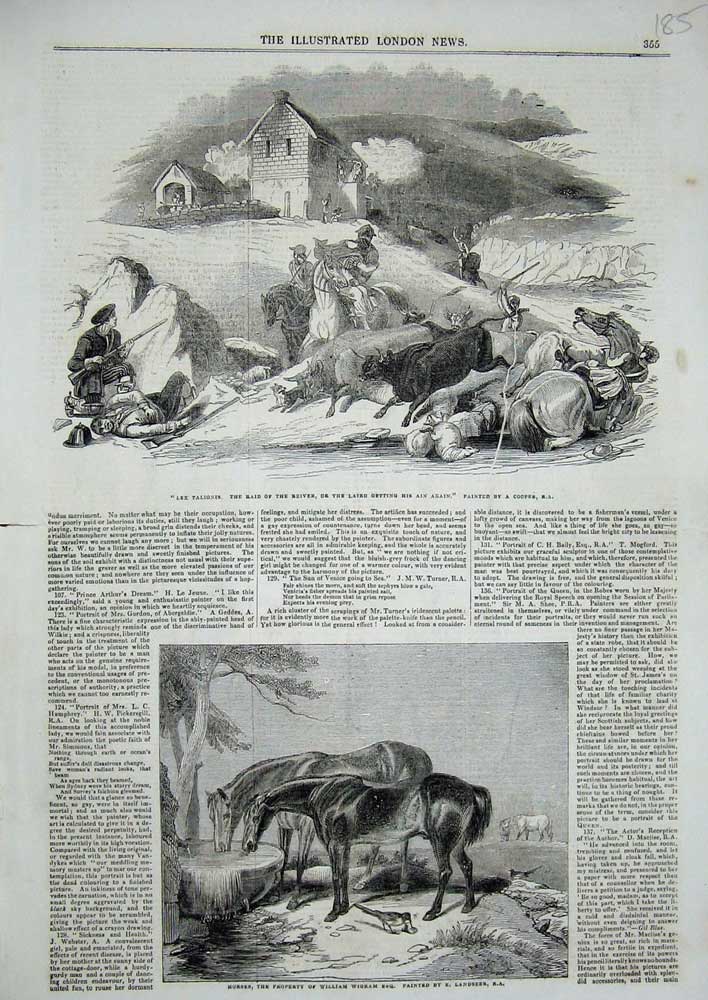 Old Antique Print Talionis Raid River Laird Cattle Horses William Wigram 19th