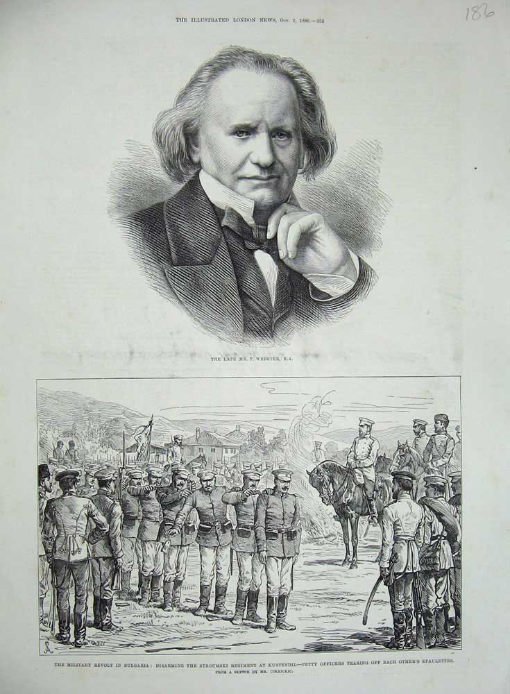 Original Old Antique Print 1886 Webster Military Revolt Bulgaria War Siers 19th