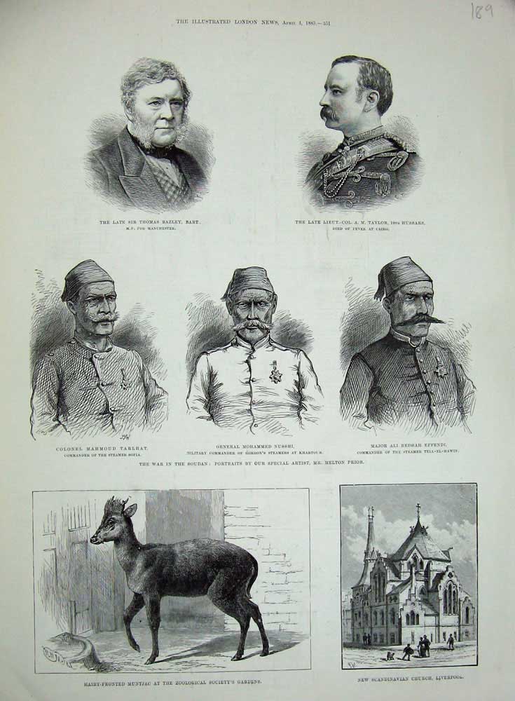 Old Antique Print 1885 Muntjac Church Liverpool Nusshi Ralhat Effendi War 19th