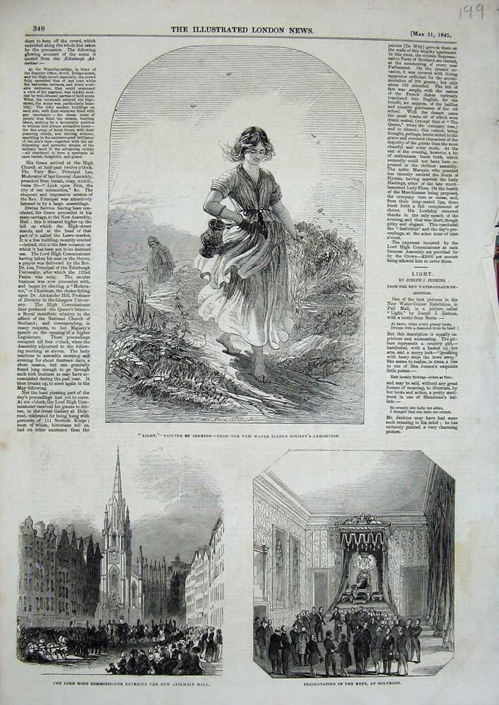 Old Antique Print Young Girl Country 1845 Holyrood Lord High Commissioner 19th
