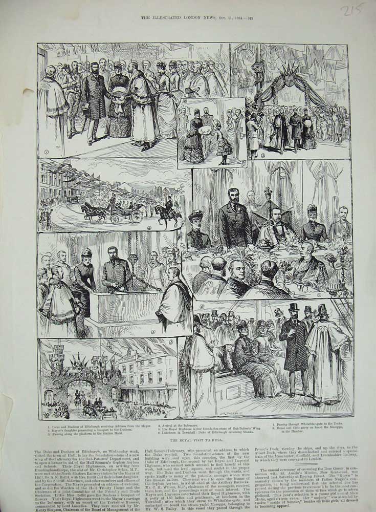 Old Antique Print Royal Hull 1884 Hospital Duke Edinburgh Whitefriar Gate 19th