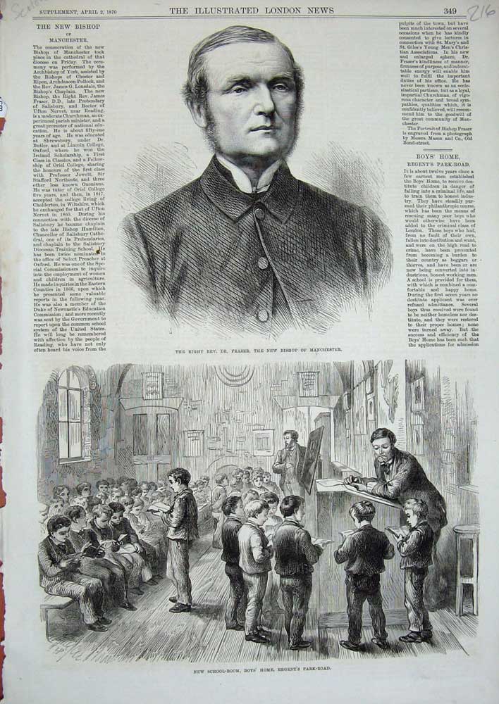 Old Antique Print 1870 Dr Fraser Bishop Manchester School Regent'S Park 19th