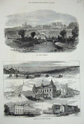 Original Old Antique Print Southport Lancashire 1872 Hospital Lincoln Arboretum