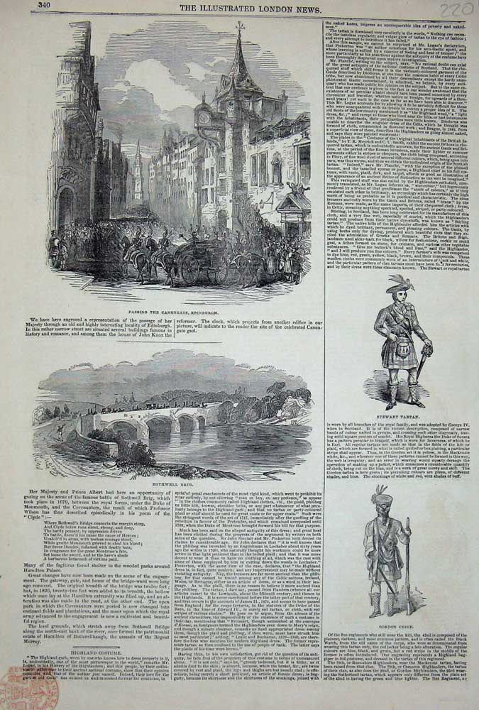 Old Antique Print Cannongate Edinburgh Bothwell Brig Stewart Tartan Chief