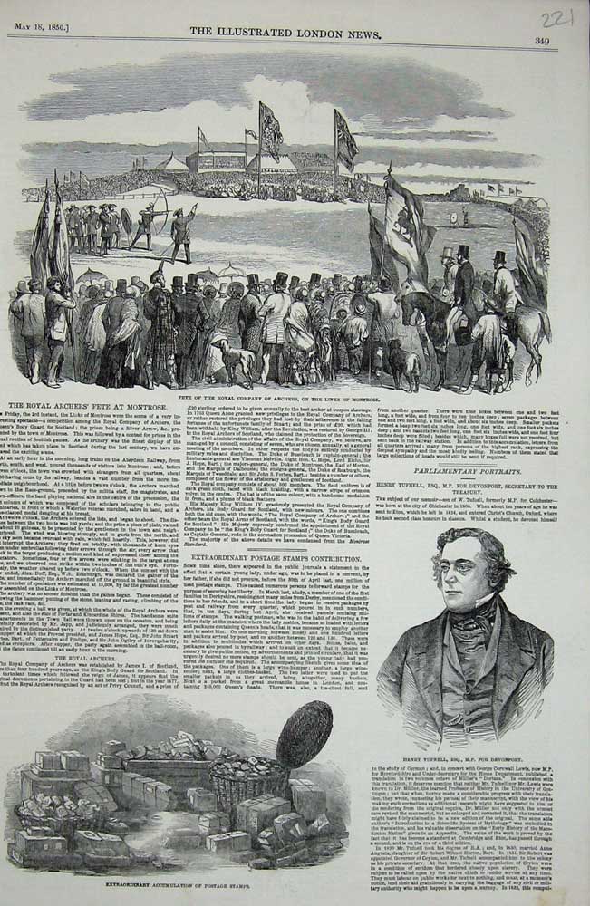 Old Antique Print 1850 Archers Links Montrose Henry Tufnell Postage Stamp 19th
