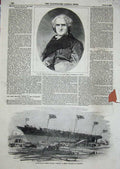 Original Old Antique Print 1856 American Minister Dallas Gun-Boat Vigilant Ship