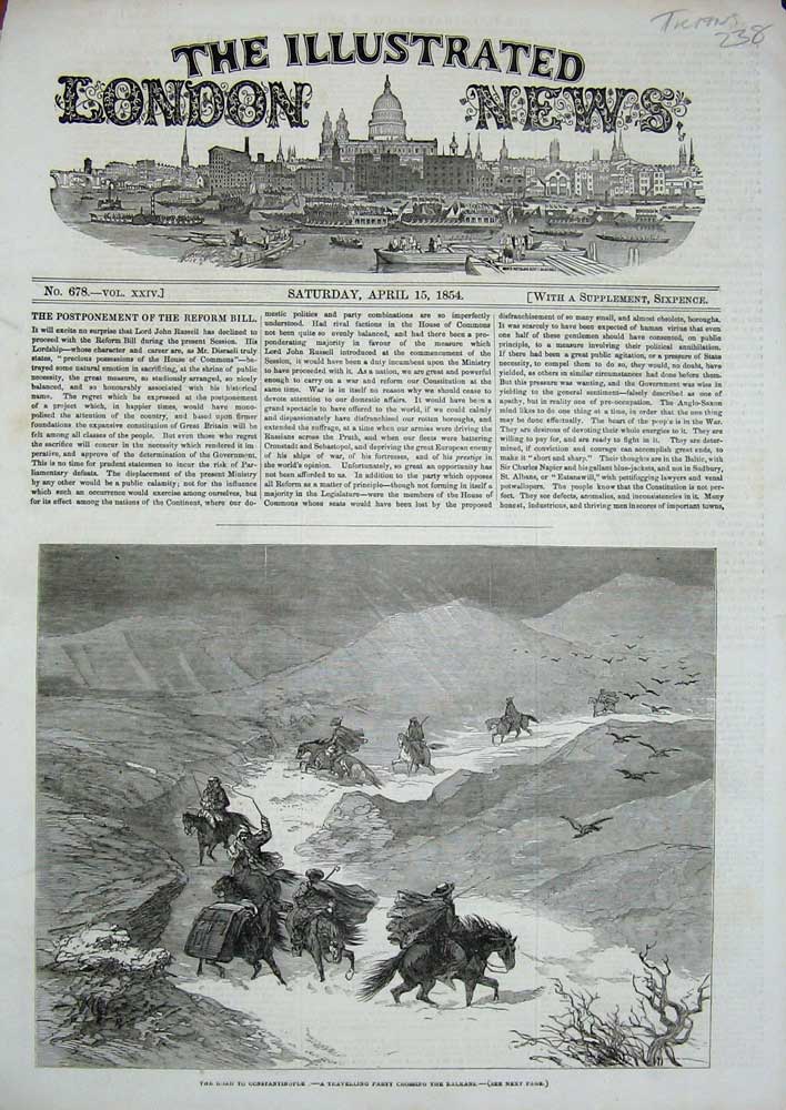 Old Antique Print 1854 Travelling Party Balkans Mountains Constantinople 19th