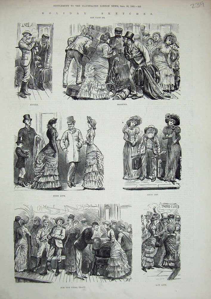 Old Antique Print 1882 Holiday Transport Train People Wedding Honeymoon 19th