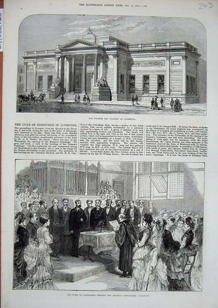 Old Antique Print Duke Edinburgh Orphanage Liverpool 1874 Walker Gallery 19th