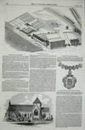 Old Antique Print 1850 Mary'S Church Brompton Cattle Market Reading Chain 19th