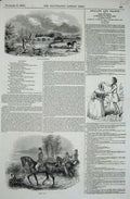 Old Antique Print 1843 Melton Mowbry River Bridge Horses Hunting Country 19th