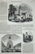 Original Old Antique Print 1850 Whippingham Church Isle Wight Ashburton Devon
