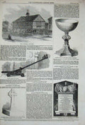 Old Antique Print Townhall Leominster 1858 Chalice Priory Church Cawnpore 19th
