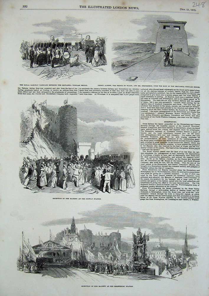 Old Antique Print 1852 Shrewsbury Station Conway Railway Carriage Albert 19th