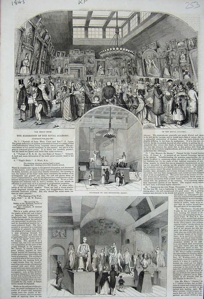 Original Old Antique Print 1843 Royal Academy Art Sculpture Gallery Staircase