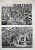 Old Antique Print 1865 Penn'S Marine Engine Factory Greenwich Crank Axle 19th