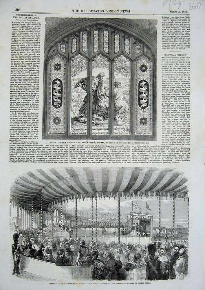 Original Old Antique Print 1856 Memorial Window Mary'S Church Chester Railway