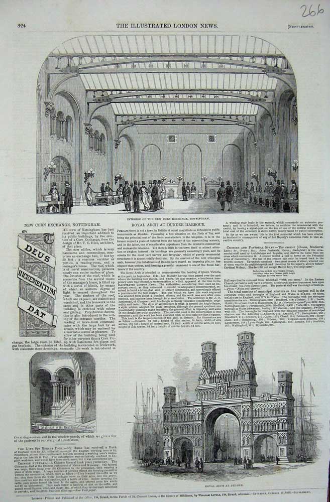 Old Antique Print Royal Arch Dundee Corn Exchange Nottingham Architecture