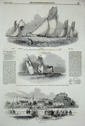 Original Old Antique Print 1845 Royal Thames Yacht Club Mystery Shresbury Races