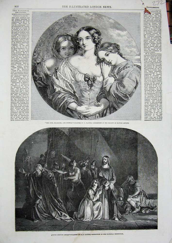 Old Antique Print 1851 Peter Denying Christ Art Exhibition Ladies Women 19th