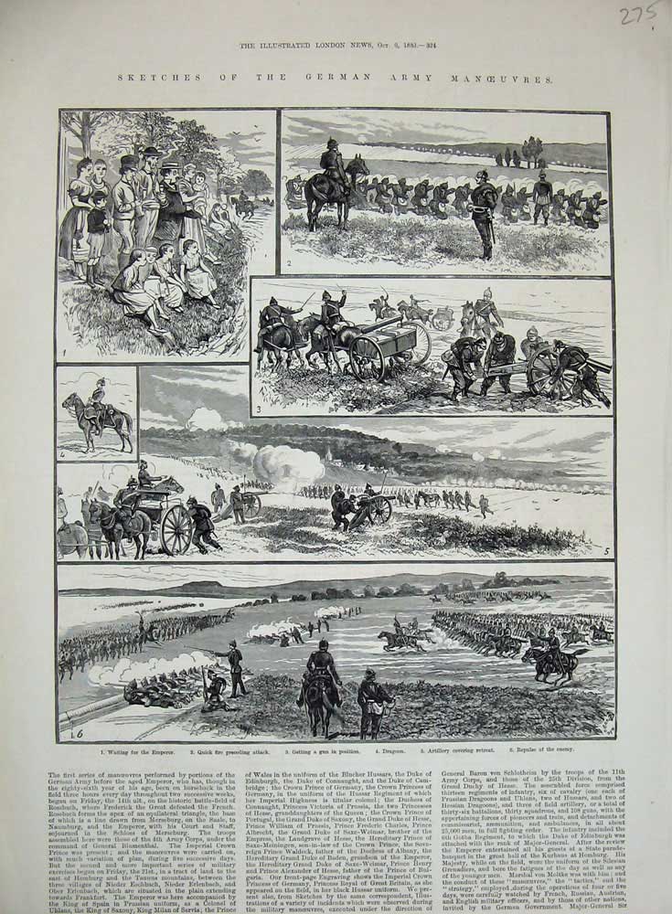 Original Old Antique Print 1883 German Army Manoeuvres Dragoon Siers War Horses