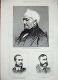 Old Antique Print 1880 Lord Fitzroy Kelly Grace Cricketer Cruikshank War 19th
