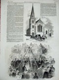 Original Old Antique Print Church Seamen Port London 1846 Prince Albert Dock