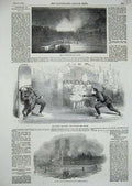 Old Antique Print 1854 Fire Hungerford Strand Drury Theatre Westminster 19th
