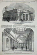 Original Old Antique Print 1849 New Exchange Manchester Architecture Building