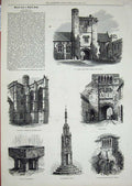 Old Antique Print Winchester 1878 Cross Cathedral Quadrangle Tower Lodge 19th