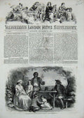 Old Antique Print 1854 John Brown Family Children Table Chair Drinks Art 19th