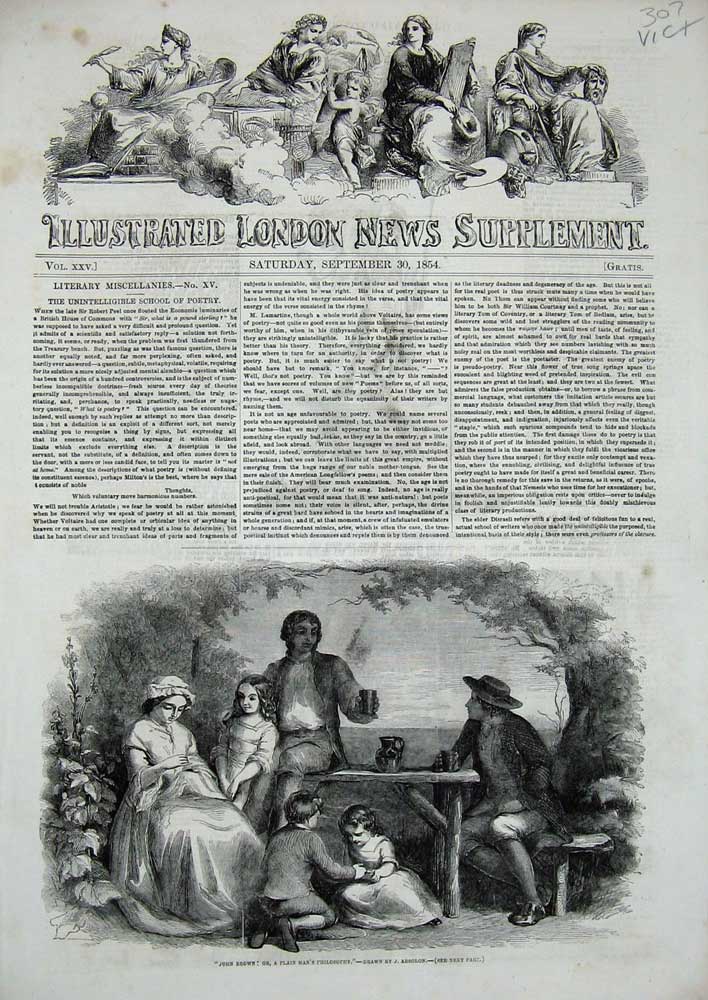 Old Antique Print 1854 John Brown Family Children Table Chair Drinks Art 19th