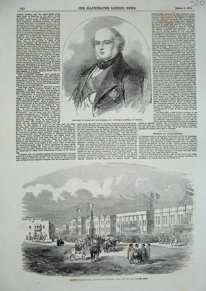 Original Old Antique Print 1854 Siers Alexandria Earl Elgin Kincardine Canada