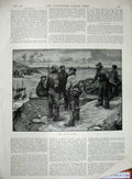 Original Old Antique Print 1894 Fishermen Ships Boats Rocks Sea Fine Art 19th