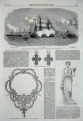 Original Old Antique Print 1863 Ship Defence Victoria Albert Statue Hebe Dagmar
