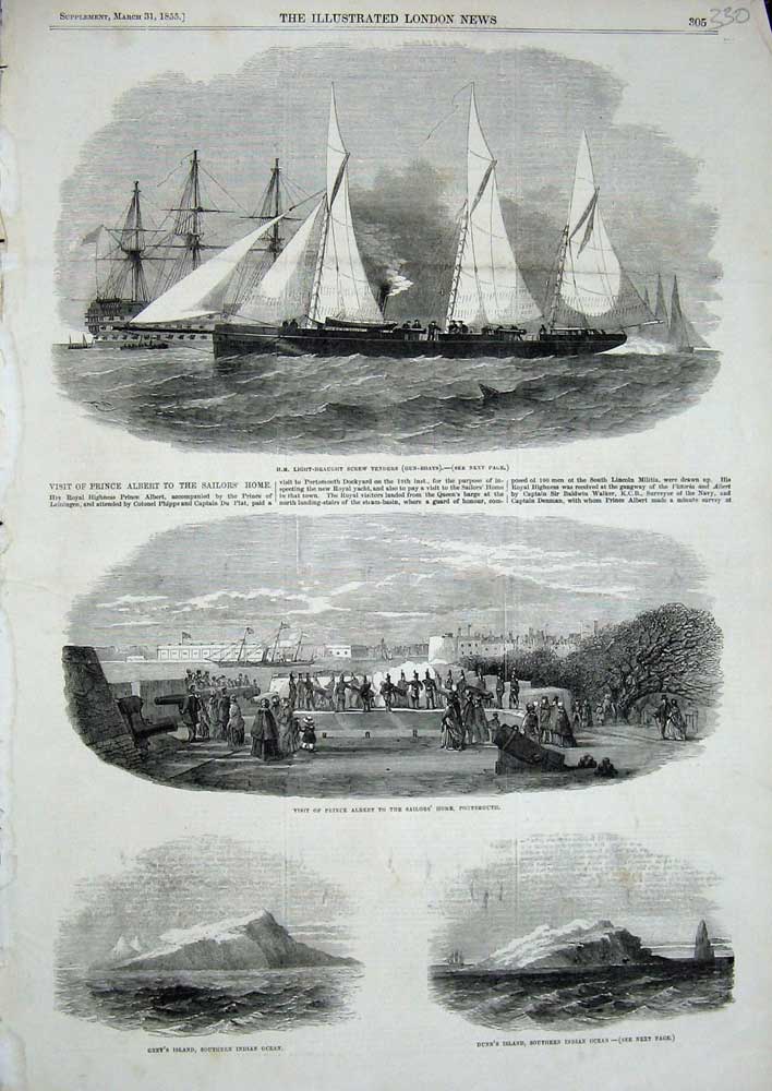 Old Antique Print 1855 Grey'S Island Dunn'S Prince Albert Portsmouth Ship 19th