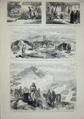 Original Old Antique Print 1877 Kemball M'Dougall Battle Jahnilar War Hospital