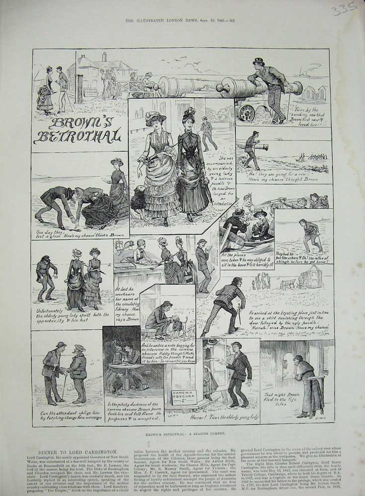 Old Antique Print Brown'S Betrothal Story Illustrations 1885 Comedy Sea 19th