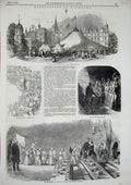 Original Old Antique Print 1846 Burghley House Marchioness Exeter Children Fete