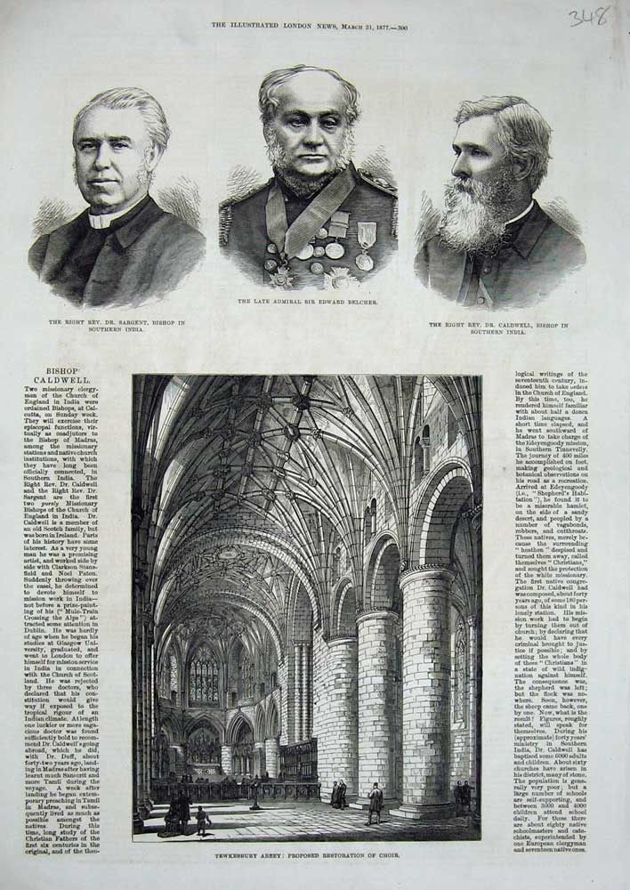 Old Antique Print 1877 Tewksbury Abbey Choir Belcher Cladwell Sargent Men 19th