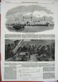 Original Old Antique Print 1854 Hulk Ship Blake Spithead Caesar Portsmouth Gun